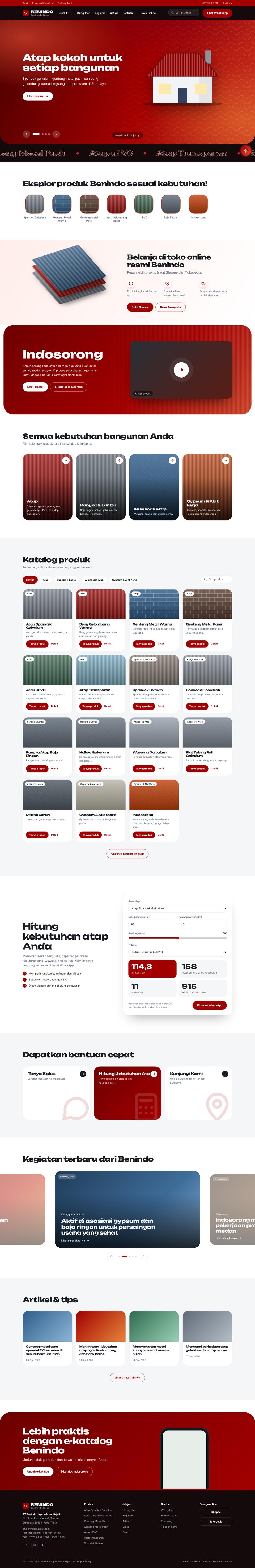 Tampilan Layout 2, Bold Gradient: header gelap, hero gradien merah, dan teks produk berjalan